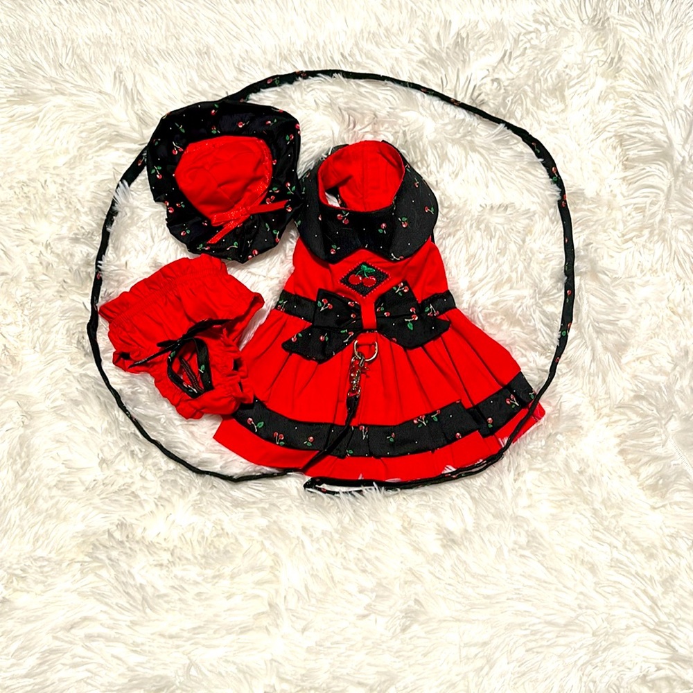 Couture dog dress with matching accessories